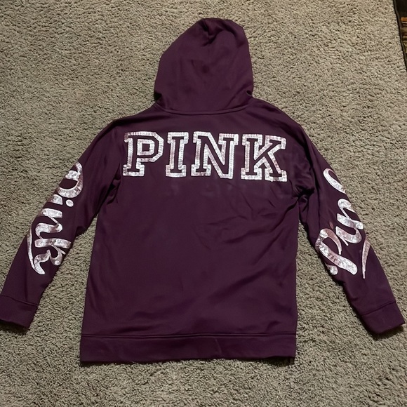 Pink Victoria Secret maroon hooded top with “Pink” sequin lettering Ladies Sz M - Picture 7 of 15